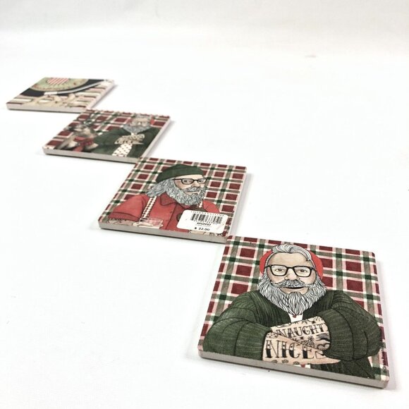 Set Of 4 Thirstystone Holiday Coasters Featuring Christmas Santa & Reindeer - Picture 9 of 12